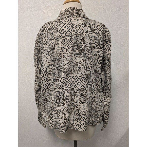 JM Collection Ivory Black Aztec Geometric Canvas Jacket sz XL Block Print - Picture 10 of 13